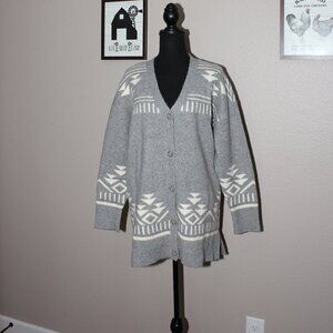 Coldwater Creek Womens Southwest Aztec Print Oversize Sweater Gray Size Medium